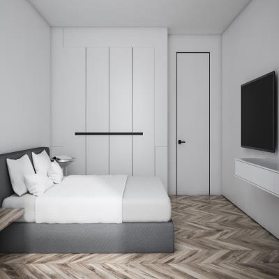 3D Rendering Narrow Sliding Door Wardrobe