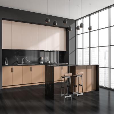 Latest Black and Biege Modular Kitchen Design