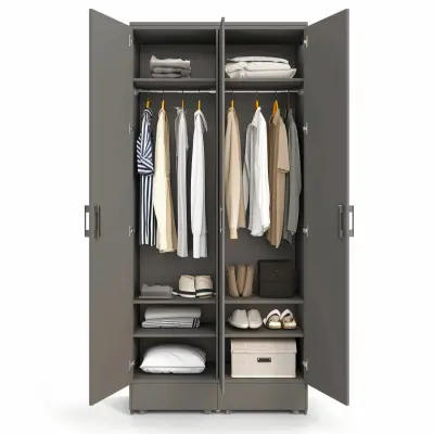 Modern Smoke Grey 2-Door Swing Wardrobe