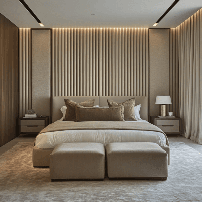 Contemporary Master Bedroom Design with Fluted Wall Panels