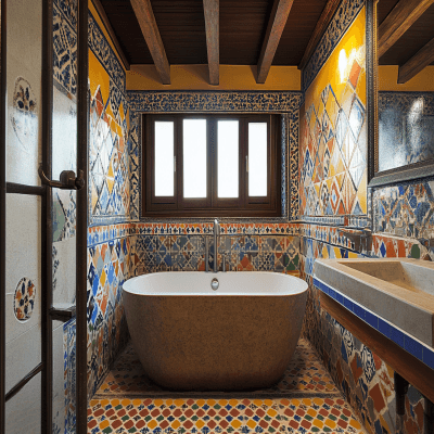 Contemporary Glossy Multicoloured Moroccan Bathroom Tile Design