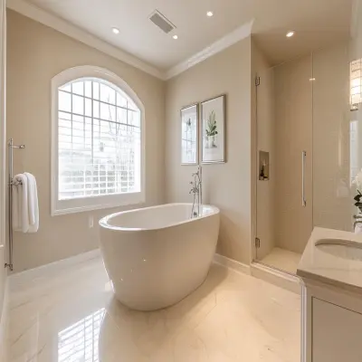 Contemporary High-Gloss Cream-Toned Bathroom Tile Design