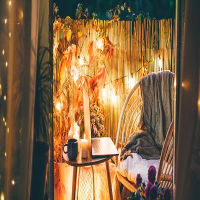 Cosy Modern Balcony Design with Bamboo Lamps