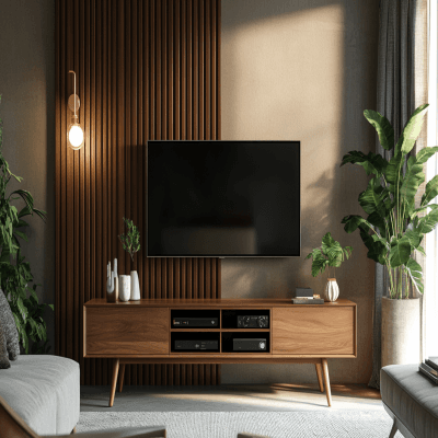 Simple and Functional Mid-Century Modern TV Unit Design