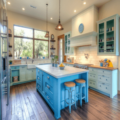 Modern Kingfisher Blue Open Kitchen Design