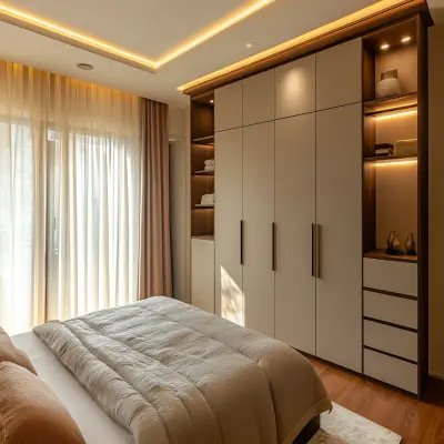 5-Door Modern Swing Wardrobe Design with Open Shelf