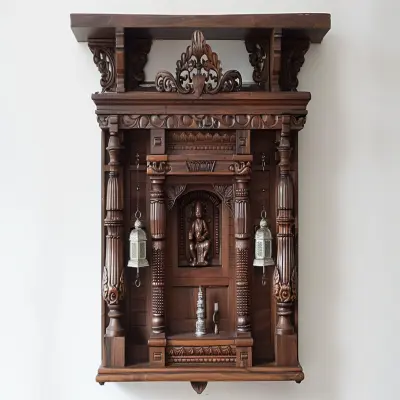 Classic Wall-Mounted Dark Wood Mandir Design