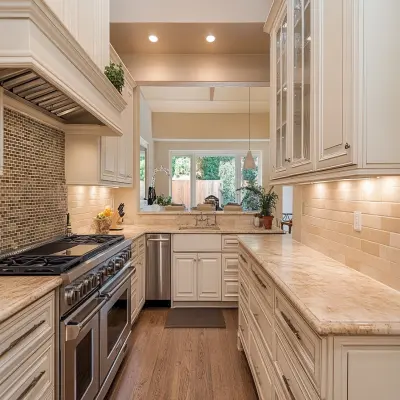 Ceramic Glossy Tile Design in Beige for Kitchens