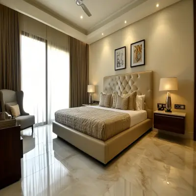 Light Beige Bedroom Tile Design With A Glossy Finish