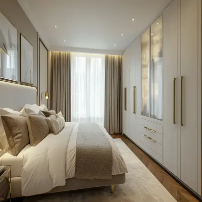 Contemporary 5-Door White Swing Wardrobe Design With Brass Handles And Mirror