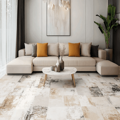 White Non-Slip Grid and Abstract Ceramic Tiles Design