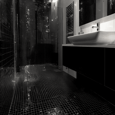 Black Gres Matt Finish Mosaic Tiles Design for Bathrooms