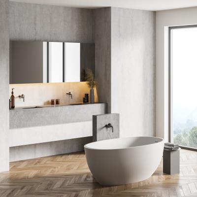 Scandinavian Bathroom Design with Horizontal Wall Mirror