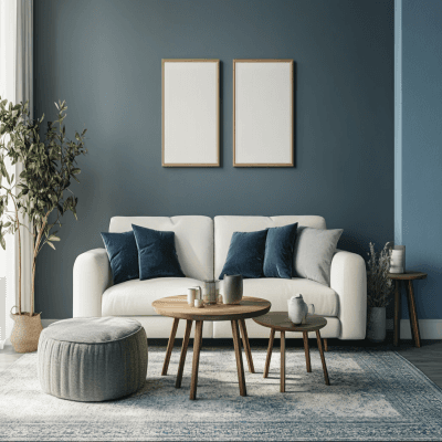 Modern Bluish Grey And White Living Room Wall Paint Design