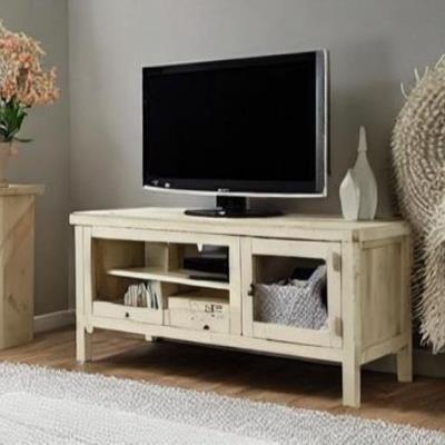 Rustic TV Unit Design in Cream with a Flower Vase