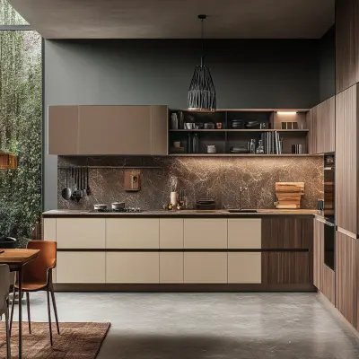 Modern Modular Regalia Open Kitchen Design With Brown And Beige Kitchen Cabinets