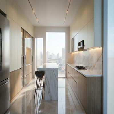 Modern Wood and White Island Kitchen