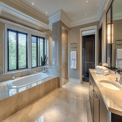 Contemporary Glossy Marble Bathroom Tile Design In Beige