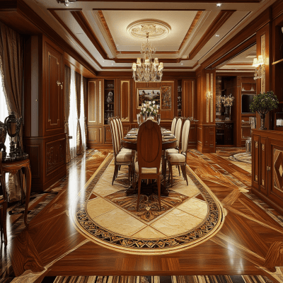 Classic Wooden Rectangular Tile Design For Dining And Living Rooms