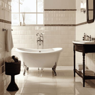 Contemporary Square Ceramic Semi-Glossy White Bathroom Tile Design