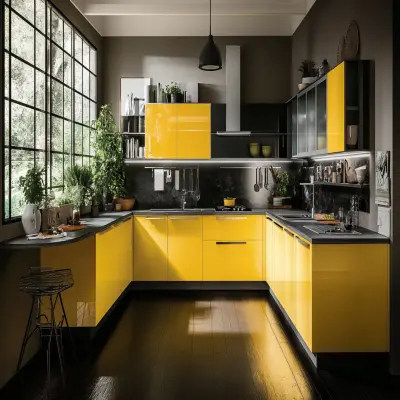 Modern U-Shaped Modular Kitchen Design With Yellow Kitchen Cabinets