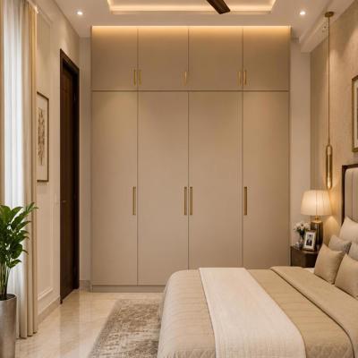 Modern Beige Wardrobe Design With Lofts
