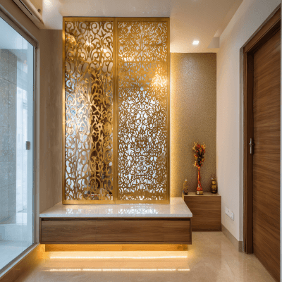 Modern Pooja Room Design With CNC Partition