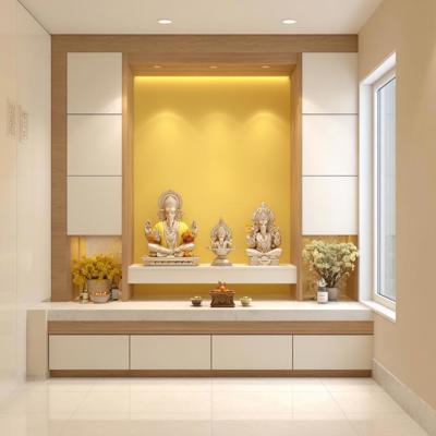 Modern Pooja Room Design With Yellow Wall