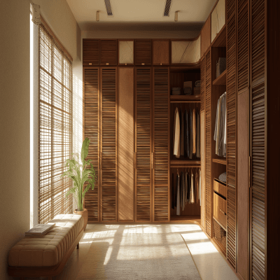 10-Door Contemporary Walk-In Wardrobe Design with Suede Finish Shutters