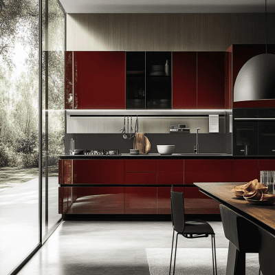 Modern Straight Kitchen Design with Suede and Glossy Laminate Finishes