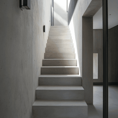 Minimalist Concrete 2-Quarter Landing Staircase Design