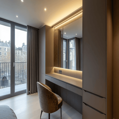 Contemporary Pumic Grey Swing Wardrobe Design with Dressing Table