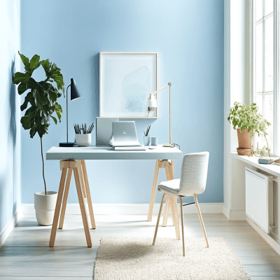Refreshing Light Blue Scandinavian Wall Paint Design for Home Offices