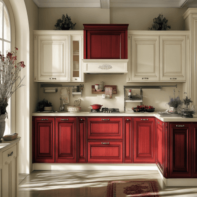 Contemporary Rosso Venetian and White L-Kitchen Kitchen Design