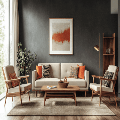 Mid Century Modern Grey Wall Paint Design For Living Rooms