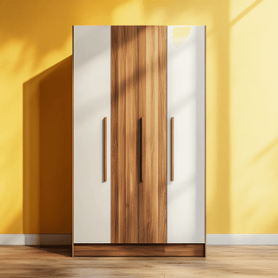 3-Door Contemporary Swing Wardrobe Design in Teak and White