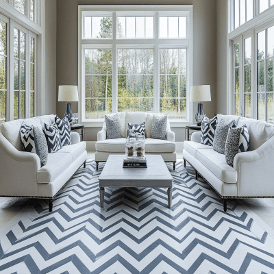Matte White and Grey Chevron Pattern Tiles Design