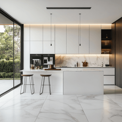 White and Grey Ceramic Seamless Tiles Design for Kitchens