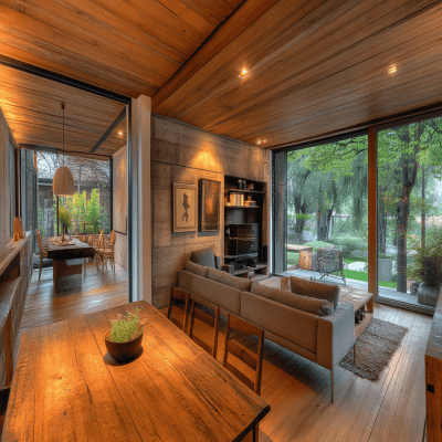 Contemporary Wooden Plank False Ceiling Design