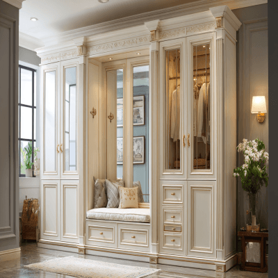 4-Door Classic Swing Wardrobe Design with Mirror and Drawers