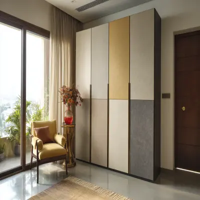 4-Door Contemporary Colour Block Swing Wardrobe Design in Suede Finish