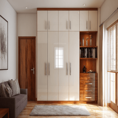 4-Door Contemporary Swing Wardrobe Design with Loft Storage