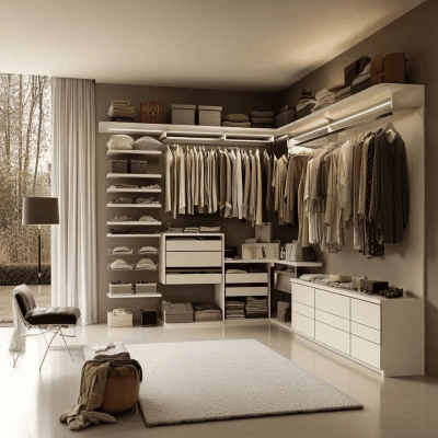 Modern White Open Walk-In Wardrobe Design With Doorless Aesthetic