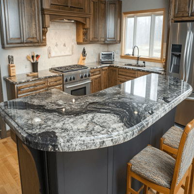Contemporary Open Kitchen Design with Granite Countertop