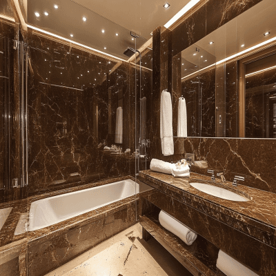 Contemporary Marble Glossy Bathroom Tile Design In Brown