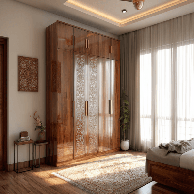 5-Door Modern Swing Wardrobe Design in FLT Heritage Finish