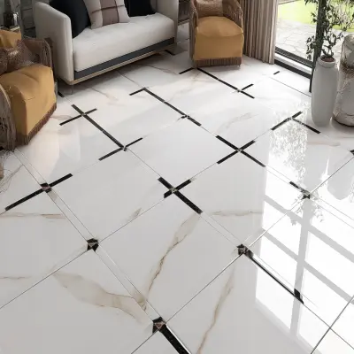 Glossy Ceramic Square Tile Design in White Colour
