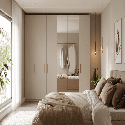 6-Door Modern Swing Wardrobe Design with Matte Porcellana Finish