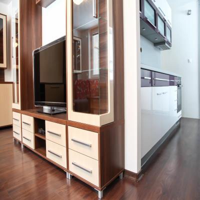 Industrial TV Unit Design in Brown Laminate