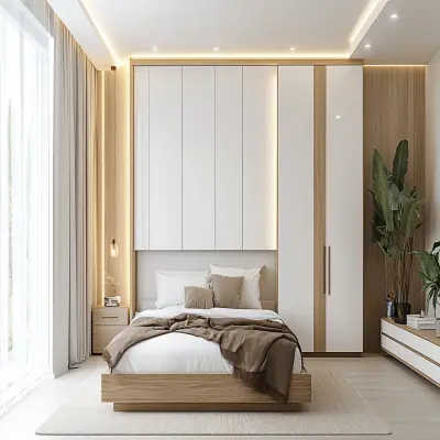 Modern 2-Door White And Wood Swing Wardrobe Design